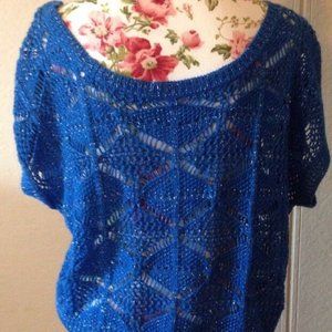 CANDIES Blue Metallic Short Sleeve Back Button M